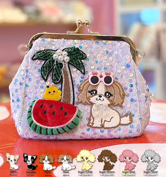 J&Kアニマルズ J&K animals 2WAYガマ口 スパンコールBag【オーナー用 ママ用 ポーチ 小物入れ 収納 便利グッズ】