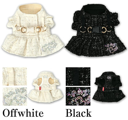 クレイジーブー CRAZYBOO ツイード肩フリルハーネス ☆9月下旬順次発送予約☆【犬服 犬用 ハーネス 小型犬用 お散歩 トイプードル チワワ ダックス セレブ】