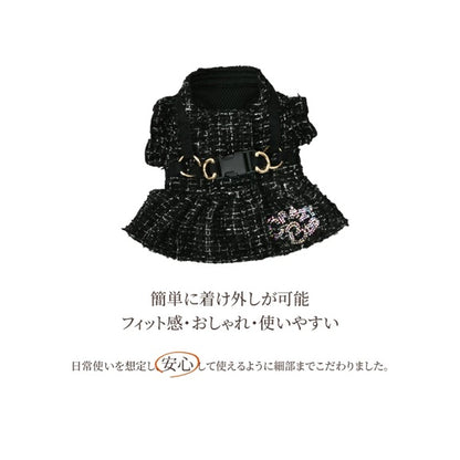 クレイジーブー CRAZYBOO ツイード肩フリルハーネス ☆9月下旬順次発送予約☆【犬服 犬用 ハーネス 小型犬用 お散歩 トイプードル チワワ ダックス セレブ】