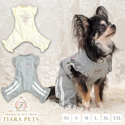 クレイジーブー CRAZYBOO 肩フリルラインジャージ ☆9月下旬順次発送予約☆【ドッグウエア 犬服 小型犬 つなぎ ロンパース ジャージ トイプードル チワワ ダックス セレブ】