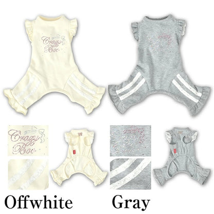 クレイジーブー CRAZYBOO 肩フリルラインジャージ ☆9月下旬順次発送予約☆【ドッグウエア 犬服 小型犬 つなぎ ロンパース ジャージ トイプードル チワワ ダックス セレブ】