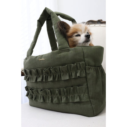 ミムット mimtto Side Pocket Linen Ruffle Bag - Mサイズ☆予約品☆【小型犬 犬用 バッグ トートバック 鞄 かばん セレブ】