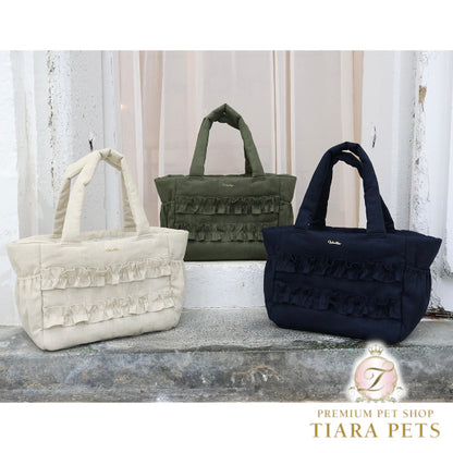ミムット mimtto Side Pocket Linen Ruffle Bag - Mサイズ☆予約品☆【小型犬 犬用 バッグ トートバック 鞄 かばん セレブ】