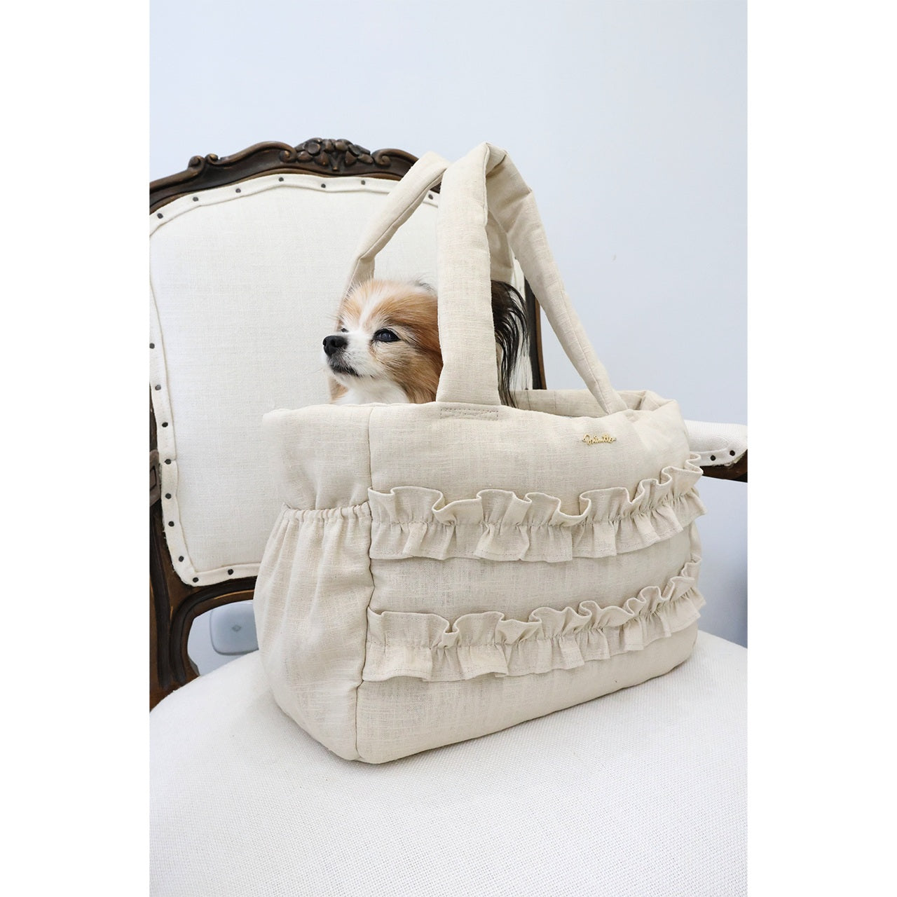 ミムット mimtto Side Pocket Linen Ruffle Bag - Mサイズ☆予約品☆【小型犬 犬用 バッグ トートバック 鞄 かばん セレブ】