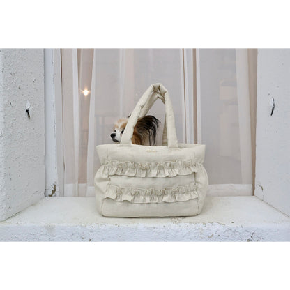ミムット mimtto Side Pocket Linen Ruffle Bag - Mサイズ☆予約品☆【小型犬 犬用 バッグ トートバック 鞄 かばん セレブ】