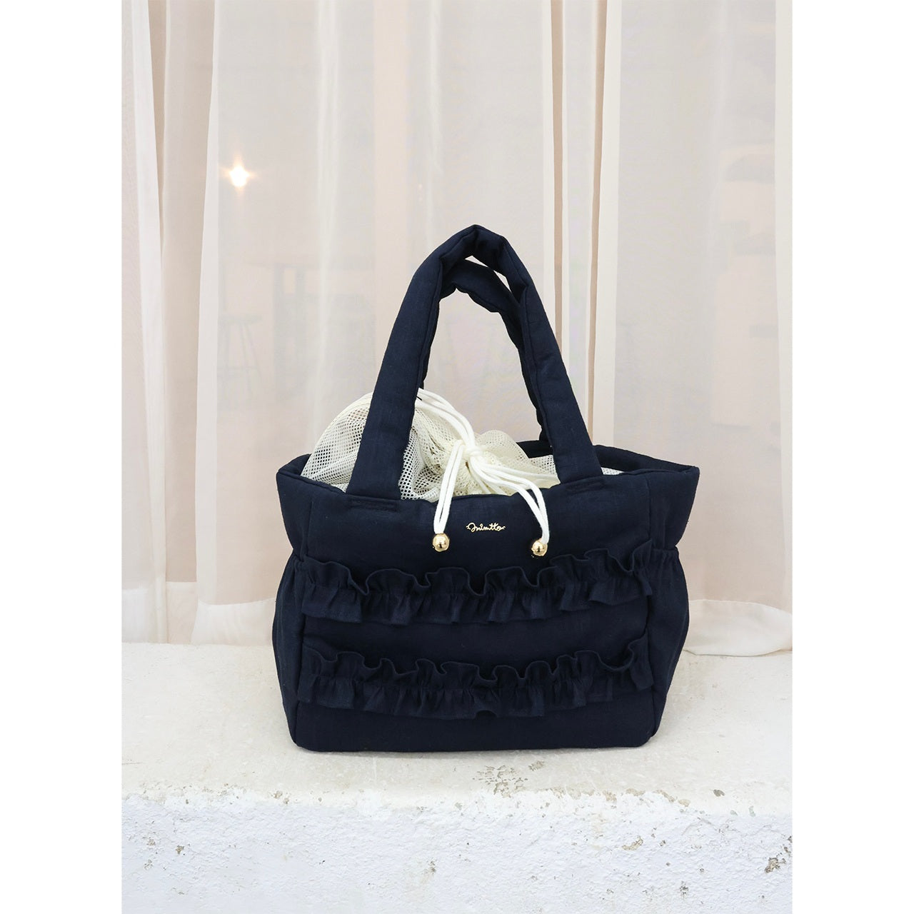 ミムット mimtto Side Pocket Linen Ruffle Bag - Mサイズ☆予約品☆【小型犬 犬用 バッグ トートバック 鞄 かばん セレブ】