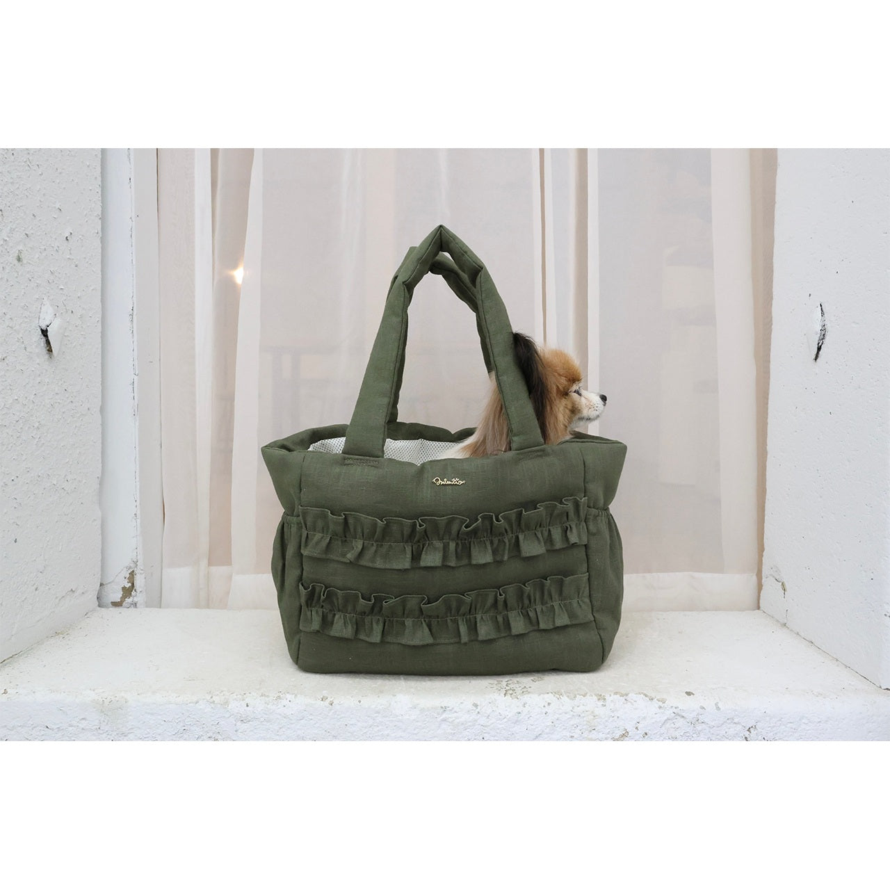 ミムット mimtto Side Pocket Linen Ruffle Bag - Sサイズ☆予約品☆【小型犬 犬用 バッグ トートバック 鞄 かばん セレブ】