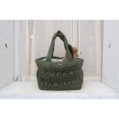 ミムット mimtto Side Pocket Linen Ruffle Bag - Sサイズ☆予約品☆【小型犬 犬用 バッグ トートバック 鞄 かばん セレブ】