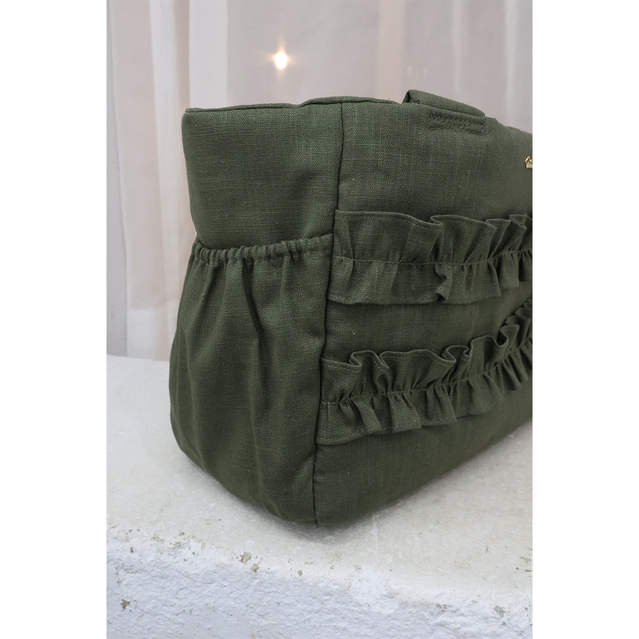 ミムット mimtto Side Pocket Linen Ruffle Bag - Sサイズ☆予約品☆【小型犬 犬用 バッグ トートバック 鞄 かばん セレブ】