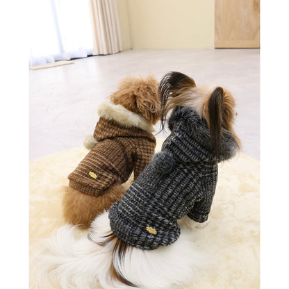 ミムット mimtto Plaid Fur Lined Hoodie ☆予約品☆【小型犬 犬服 トップス フーディ パーカー セレブ】