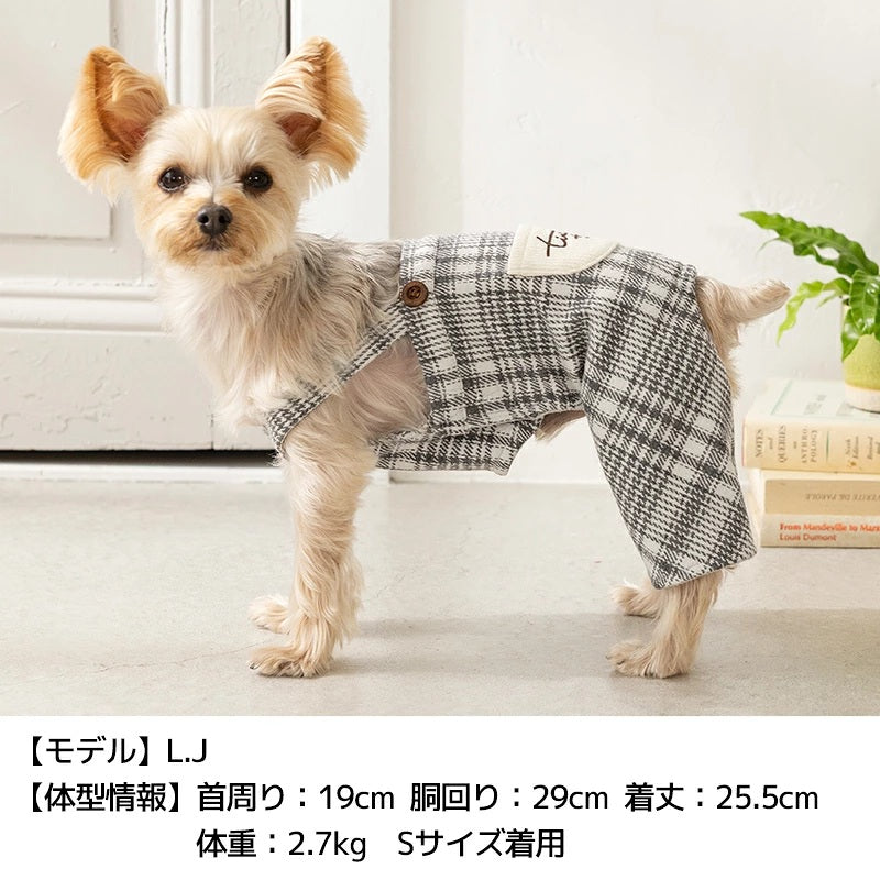 ティノティート TINOTITO チェック柄ポケット付ロンパース ☆9月下旬順次発送☆【小型犬 犬服 ドッグウェア ロンパース つなぎ ズボン】