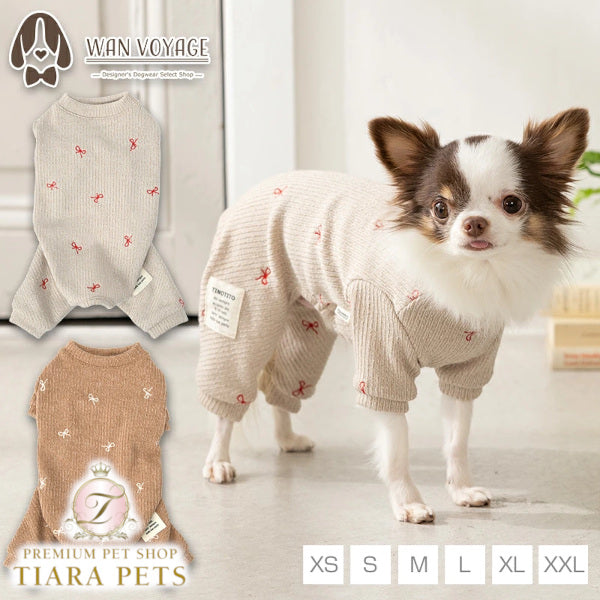 ティノティート TINOTITO リボン刺しゅうロンパース ☆9月下旬順次発送☆【小型犬 犬服 ドッグウェア ロンパース つなぎ ズボン】