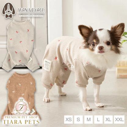 ティノティート TINOTITO リボン刺しゅうロンパース ☆9月下旬順次発送☆【小型犬 犬服 ドッグウェア ロンパース つなぎ ズボン】