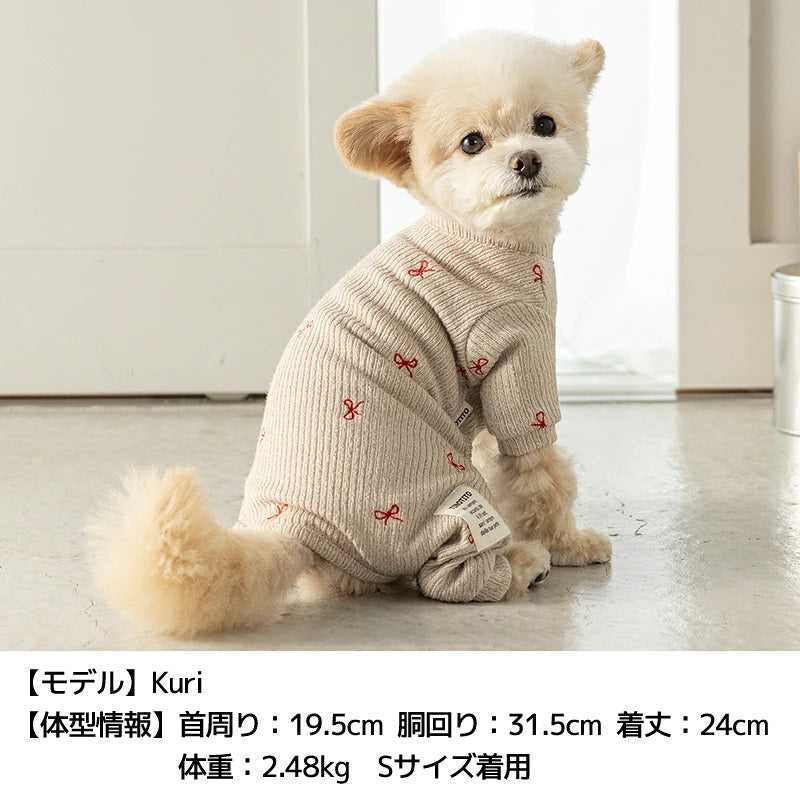 ティノティート TINOTITO リボン刺しゅうロンパース ☆9月下旬順次発送☆【小型犬 犬服 ドッグウェア ロンパース つなぎ ズボン】