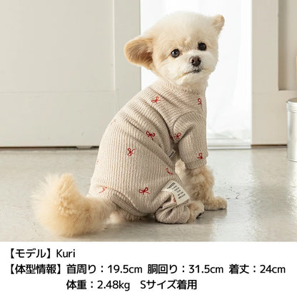 ティノティート TINOTITO リボン刺しゅうロンパース ☆9月下旬順次発送☆【小型犬 犬服 ドッグウェア ロンパース つなぎ ズボン】