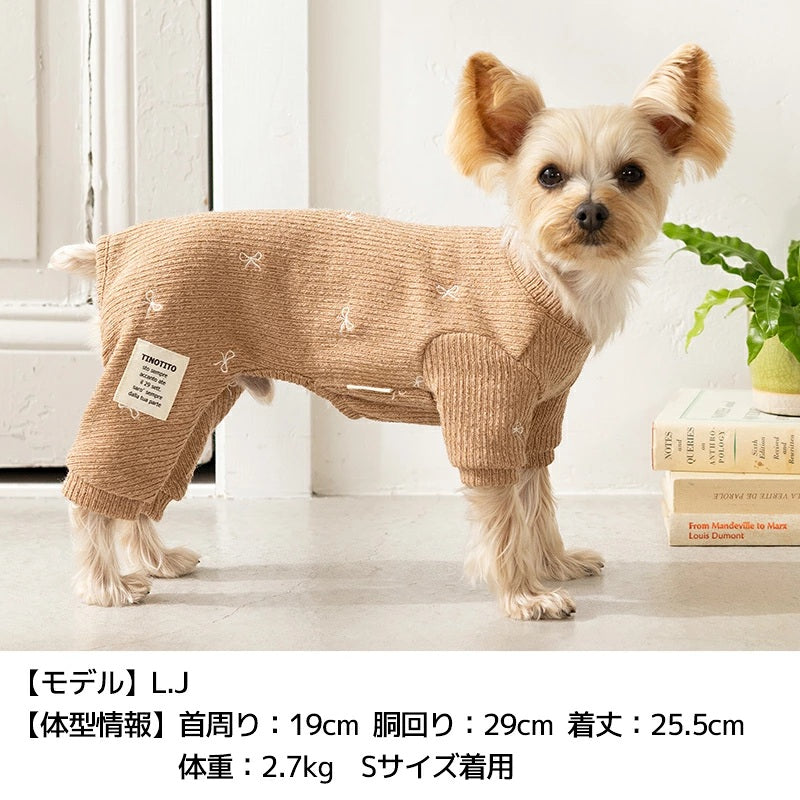 ティノティート TINOTITO リボン刺しゅうロンパース ☆9月下旬順次発送☆【小型犬 犬服 ドッグウェア ロンパース つなぎ ズボン】