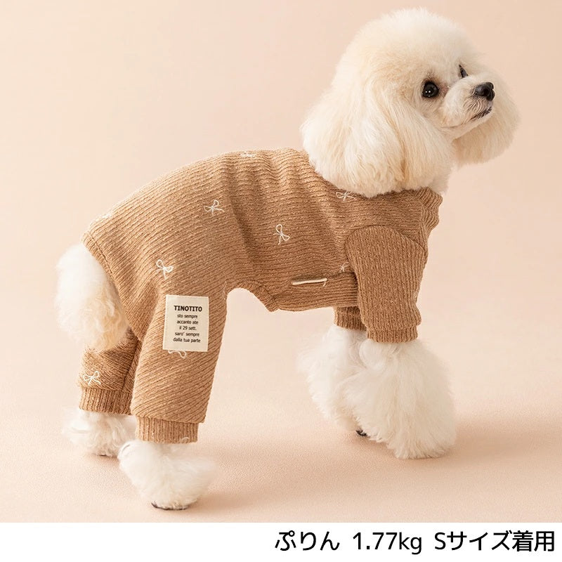 ティノティート TINOTITO リボン刺しゅうロンパース ☆9月下旬順次発送☆【小型犬 犬服 ドッグウェア ロンパース つなぎ ズボン】