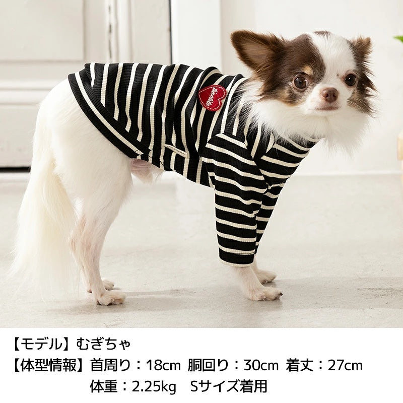 ティノティート TINOTITO ボーダーワッペンＴシャツ ☆9月下旬順次発送☆【小型犬 犬服 ドッグウェア トップス 長袖 Tシャツ カットソー】
