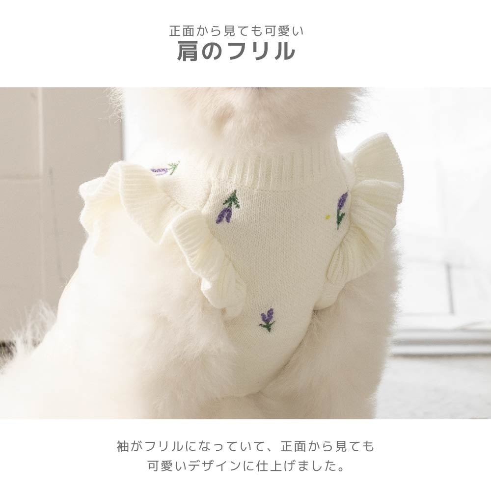ティノティート TINOTITO ラベンダー袖フリルニット ☆9月下旬順次発送☆【小型犬 犬服 ドッグウェア トップス トレーナー スウェット】