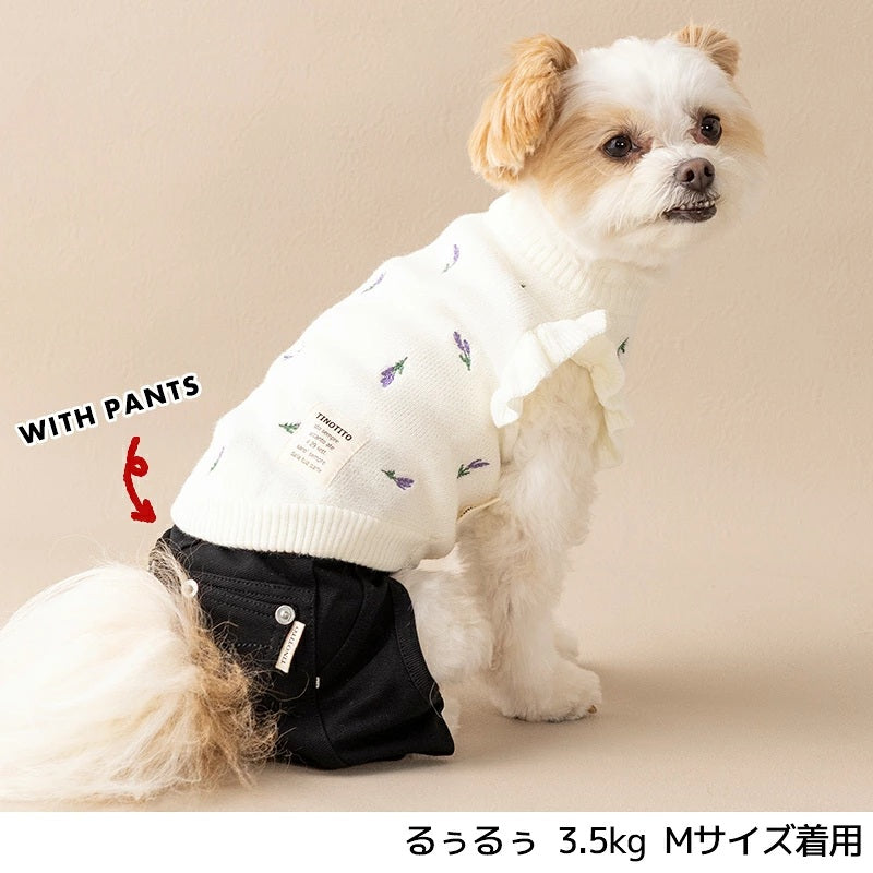 ティノティート TINOTITO ラベンダー袖フリルニット ☆9月下旬順次発送☆【小型犬 犬服 ドッグウェア トップス トレーナー スウェット】