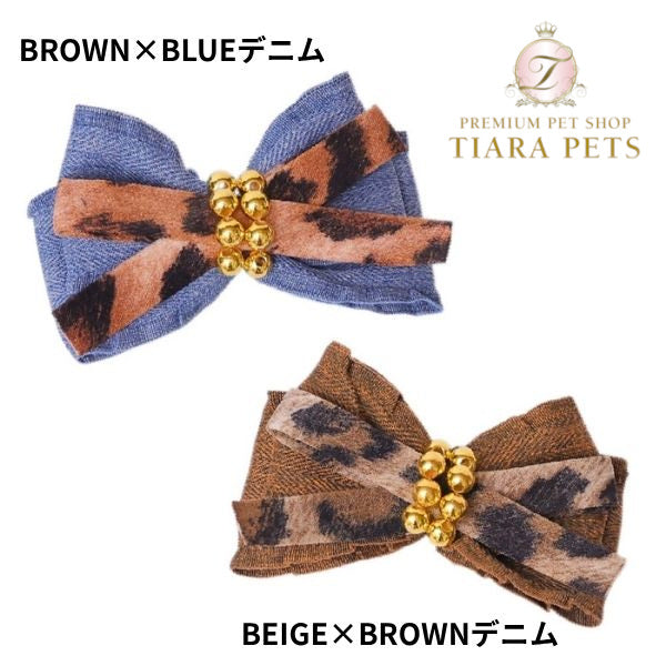 ゴッドピヴァ GODPIVA ☆ご予約☆ レオパードデニムバレッタ【小型犬用 犬用 ヘアアクセサリー ヘアアクセ バレッタ リボン セレブ】