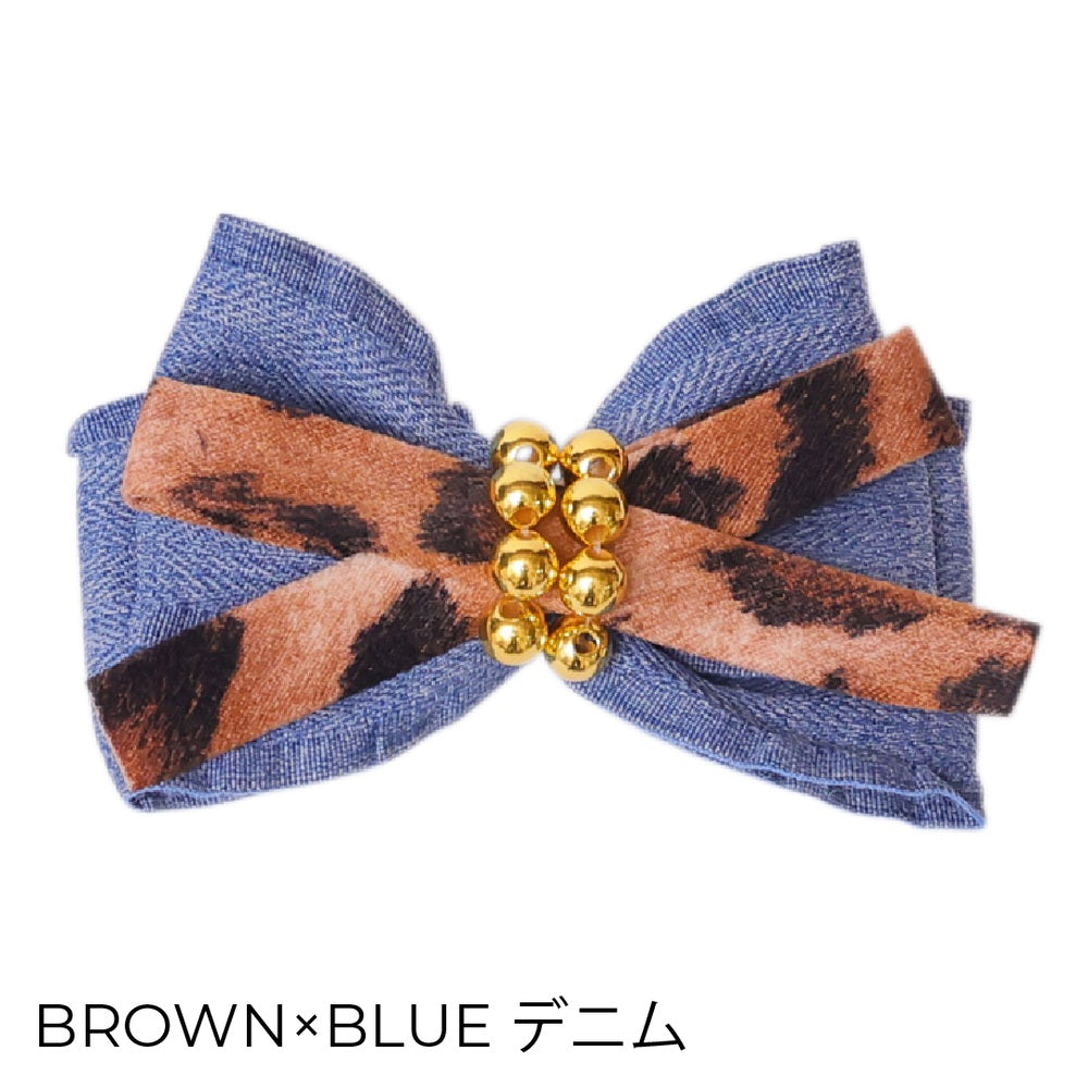ゴッドピヴァ GODPIVA ☆ご予約☆ レオパードデニムバレッタ【小型犬用 犬用 ヘアアクセサリー ヘアアクセ バレッタ リボン セレブ】