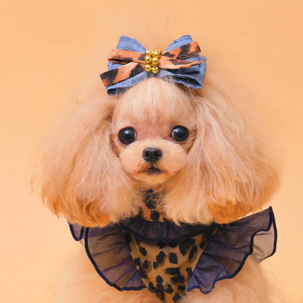 ゴッドピヴァ GODPIVA ☆ご予約☆ レオパードデニムバレッタ【小型犬用 犬用 ヘアアクセサリー ヘアアクセ バレッタ リボン セレブ】