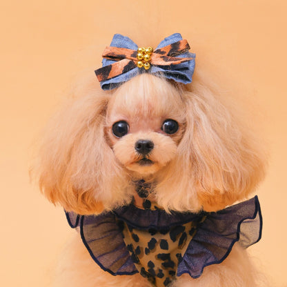 ゴッドピヴァ GODPIVA ☆ご予約☆ レオパードデニムバレッタ【小型犬用 犬用 ヘアアクセサリー ヘアアクセ バレッタ リボン セレブ】
