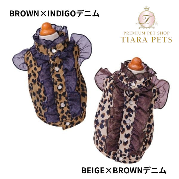 ゴッドピヴァ GODPIVA レオパードデニムフリルブラウス【小型犬用 犬用 ドッグウエア トップス ブラウス セレブ】