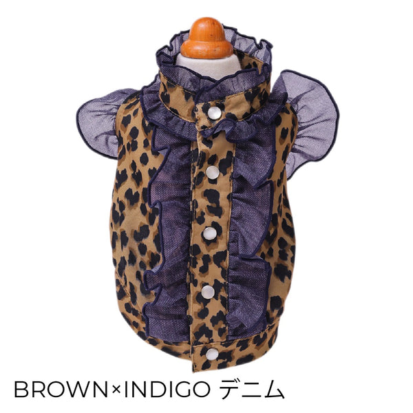 ゴッドピヴァ GODPIVA レオパードデニムフリルブラウス【小型犬用 犬用 ドッグウエア トップス ブラウス セレブ】