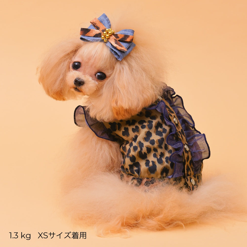 ゴッドピヴァ GODPIVA レオパードデニムフリルブラウス【小型犬用 犬用 ドッグウエア トップス ブラウス セレブ】