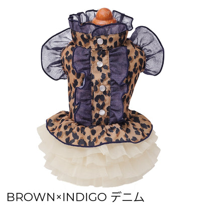 ゴッドピヴァ GODPIVA レオパードデニムフリルワンピース【小型犬用 犬用 ドッグウエア ワンピース ドレス スカート セレブ】