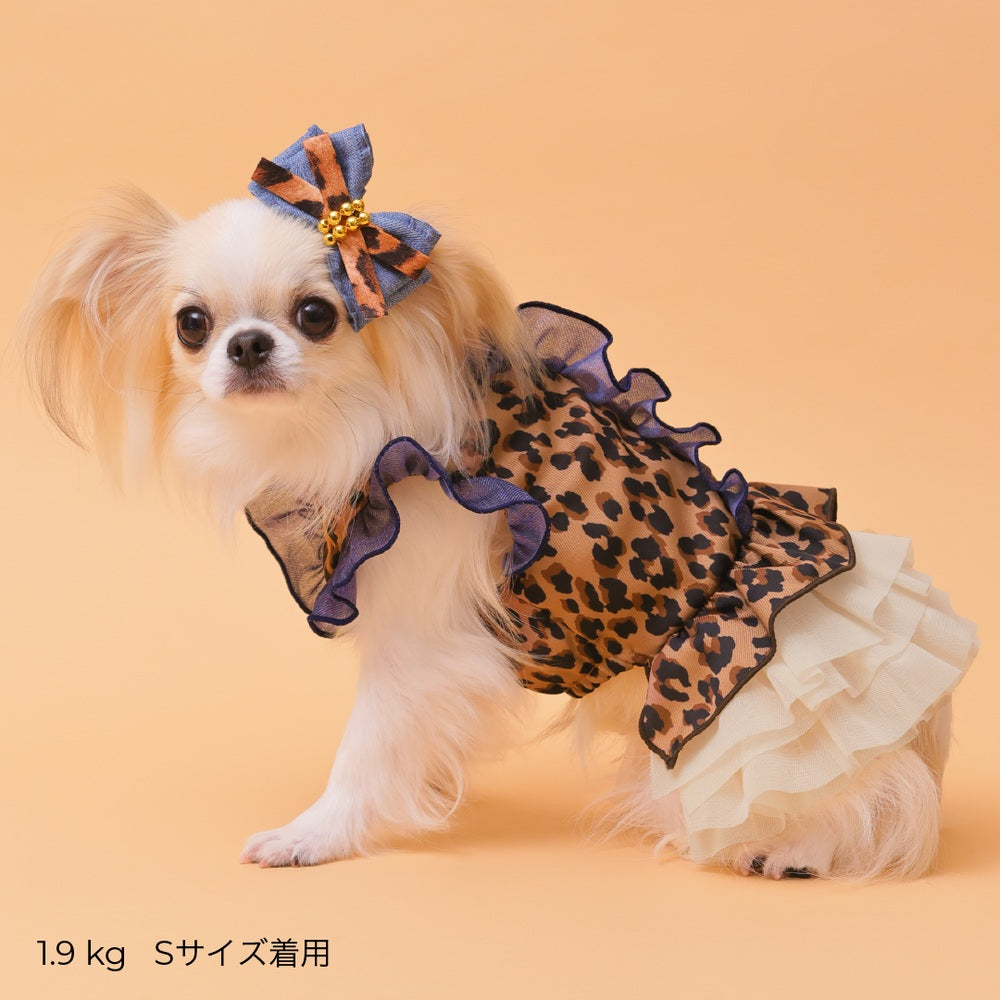 ゴッドピヴァ GODPIVA レオパードデニムフリルワンピース【小型犬用 犬用 ドッグウエア ワンピース ドレス スカート セレブ】
