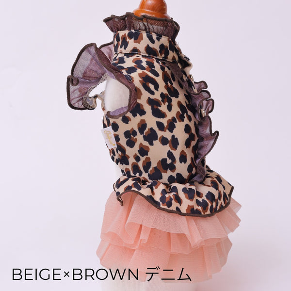 ゴッドピヴァ GODPIVA レオパードデニムフリルワンピース【小型犬用 犬用 ドッグウエア ワンピース ドレス スカート セレブ】