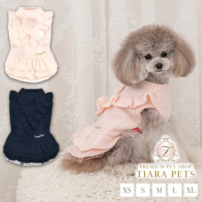 クレイジーブー CRAZYBOO フリルニットローズワンピ ☆10月下旬順次発送予約☆【小型犬 犬服 ドッグウエア ワンピース スカート ドレス セレブ】