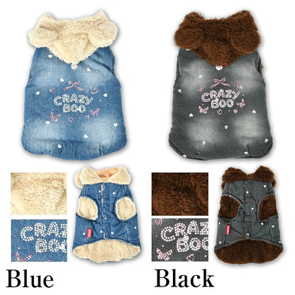 クレイジーブー CRAZYBOO ボアフードデニムアウター ☆10月下旬順次発送☆【小型犬 犬服 ドッグウエア アウター コート セレブ】