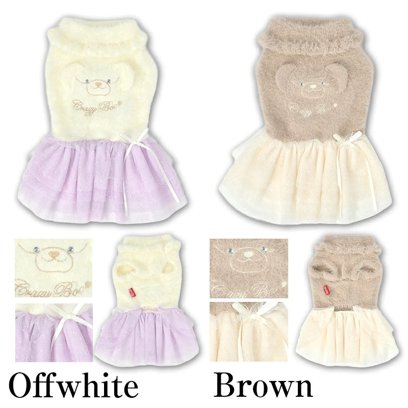 クレイジーブー CRAZYBOO クマ刺繍シャギーワンピ ☆10月下旬順次発送☆【小型犬 犬服 ドッグウエア ワンピース スカート ドレス セレブ】