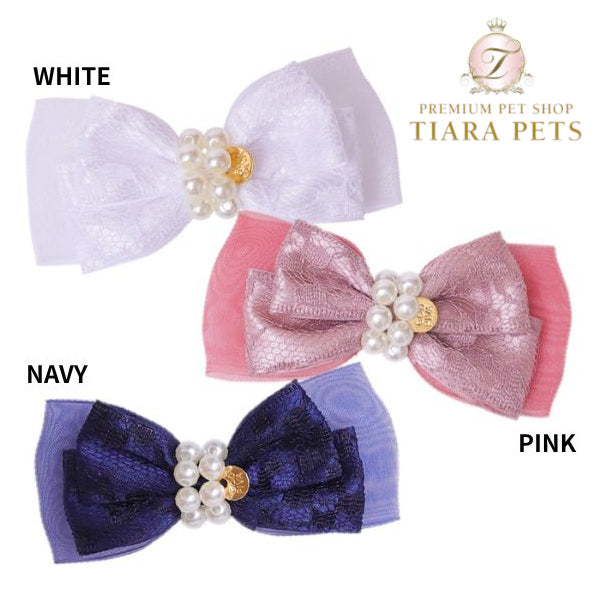 ゴッドピヴァ GODPIVA オーガンジーレースリボンバレッタ【小型犬用 犬用 ヘアアクセサリー バレッタ リボン ヘアアクセ セレブ】