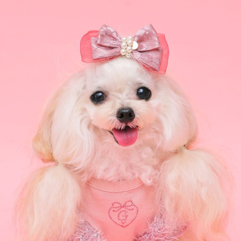 ゴッドピヴァ GODPIVA オーガンジーレースリボンバレッタ【小型犬用 犬用 ヘアアクセサリー バレッタ リボン ヘアアクセ セレブ】