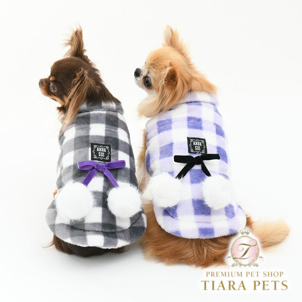 アナ スイ ANNA SUI リボン付きもこもこチェック柄アウター【小型犬 犬服 ドッグウエア アウター コート セレブ】