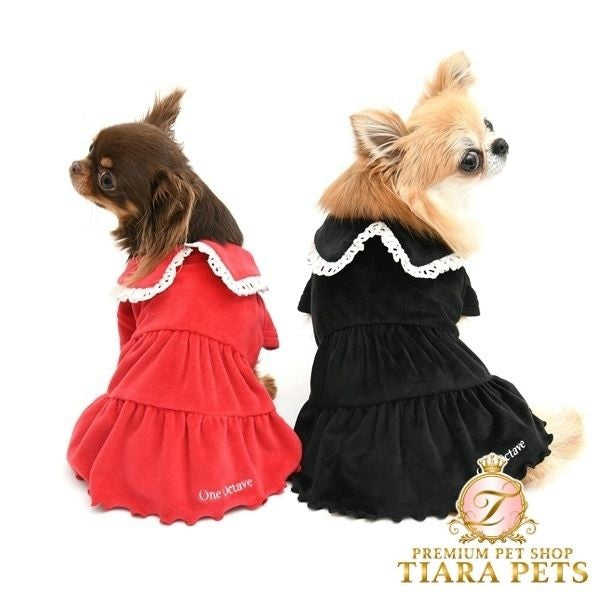 ワンオクターヴ One Octave フリル襟ベロアワンピース【小型犬 犬服 ドッグウエア ワンピース スカート ドレス セレブ】