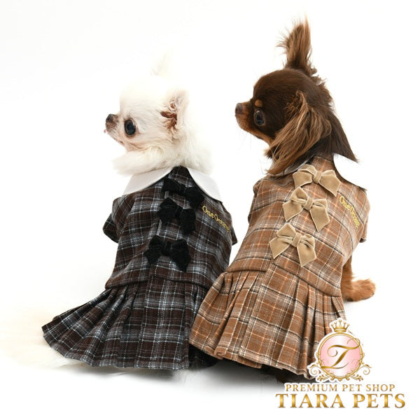 ワンオクターヴ One Octave プリーツチェックワンピ【小型犬 犬服 ドッグウエア ワンピース スカート ドレス セレブ】