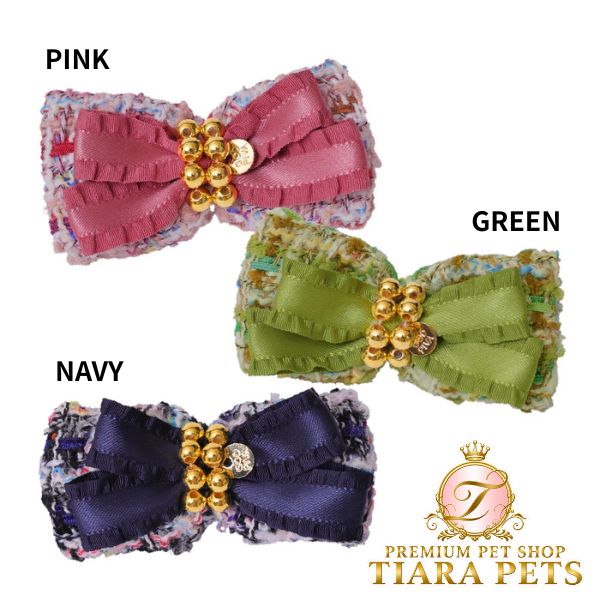 ゴッドピヴァ GODPIVA ☆ご予約☆ ツイードフリルバレッタ【小型犬用 犬用 ヘアアクセサリー バレッタ リボン セレブ】