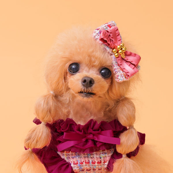 ゴッドピヴァ GODPIVA ☆ご予約☆ ツイードフリルバレッタ【小型犬用 犬用 ヘアアクセサリー バレッタ リボン セレブ】