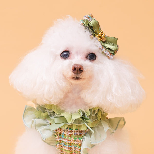 ゴッドピヴァ GODPIVA ☆ご予約☆ ツイードフリルバレッタ【小型犬用 犬用 ヘアアクセサリー バレッタ リボン セレブ】