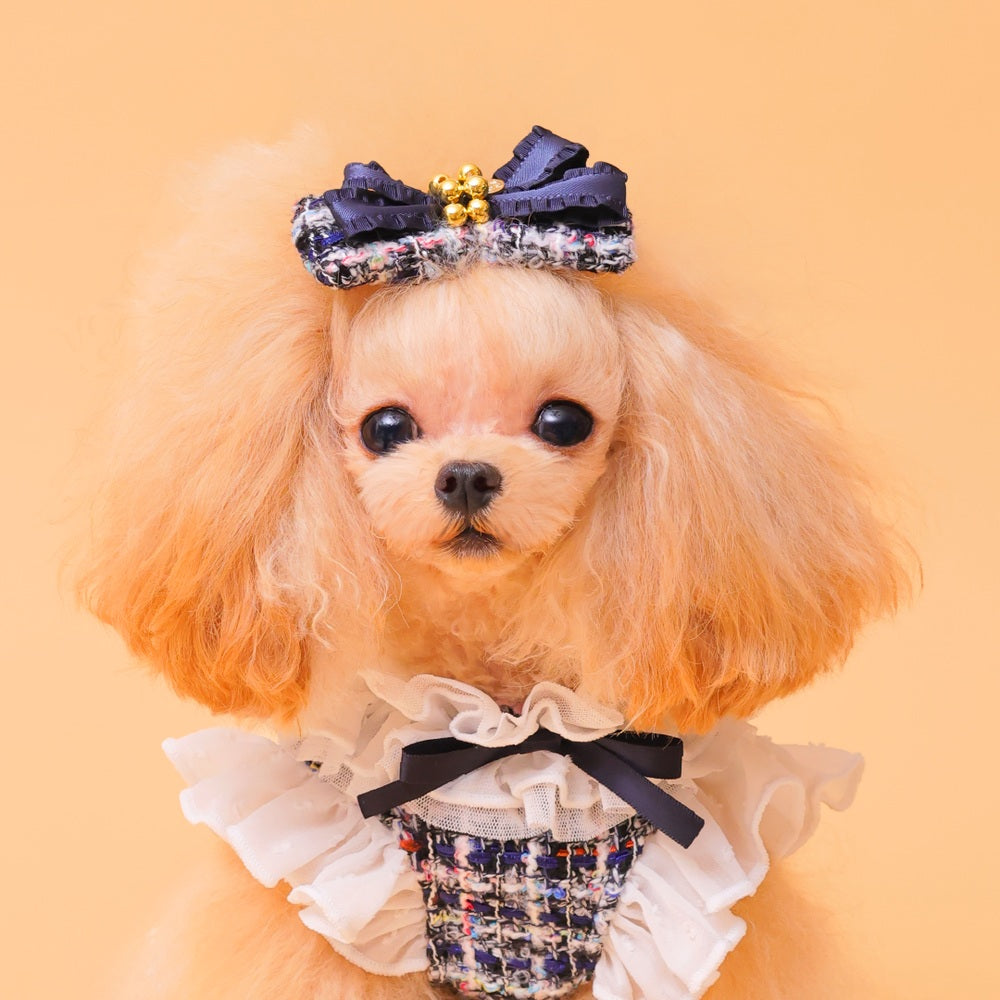ゴッドピヴァ GODPIVA ☆ご予約☆ ツイードフリルバレッタ【小型犬用 犬用 ヘアアクセサリー バレッタ リボン セレブ】