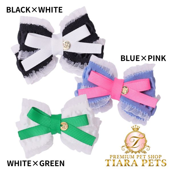 ゴッドピヴァ GODPIVA ☆ご予約☆ サイドフリルリボンバレッタ【小型犬用 犬用 ヘアアクセサリー バレッタ リボン セレブ】