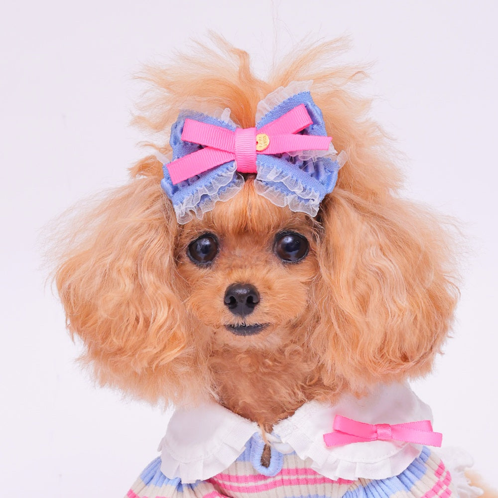 ゴッドピヴァ GODPIVA ☆ご予約☆ サイドフリルリボンバレッタ【小型犬用 犬用 ヘアアクセサリー バレッタ リボン セレブ】