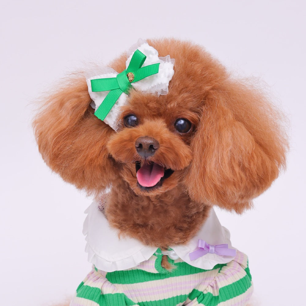ゴッドピヴァ GODPIVA ☆ご予約☆ サイドフリルリボンバレッタ【小型犬用 犬用 ヘアアクセサリー バレッタ リボン セレブ】