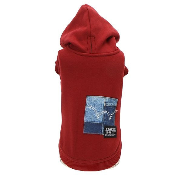 エドウイン EDWIN デニムパッチ風パーカー【犬服 ドッグウエア ウエア トップス パーカー フーディ スウェット トレーナー カジュアル】